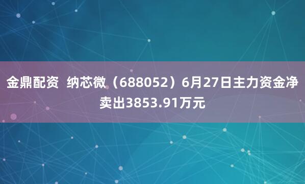 金鼎配资  纳芯微（688052）6月27日主力资金净卖出3853.91万元